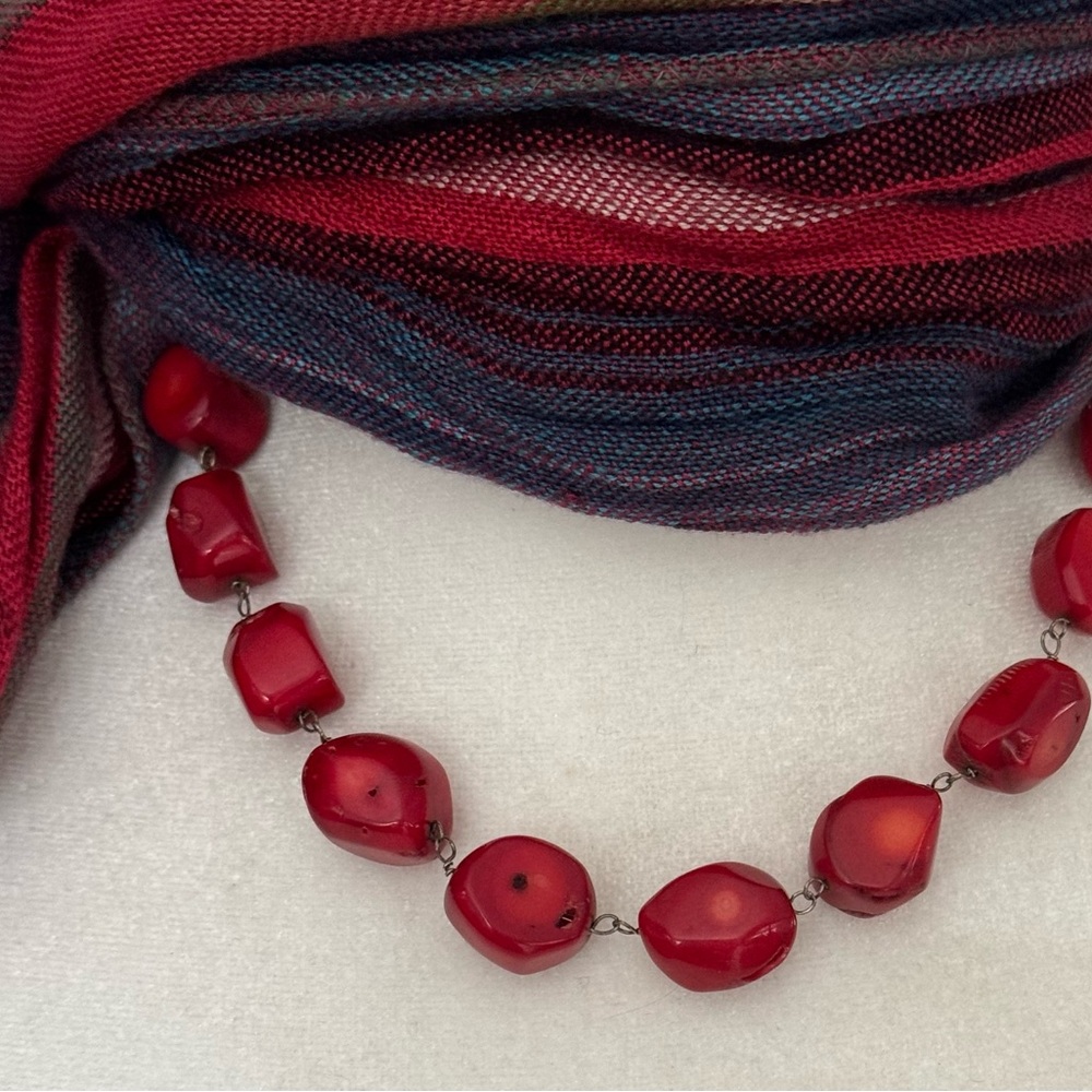 925 Sterling Silver Red Chunky Bead Necklace Adjustable 18” Bold Artisan Style - Picture 2 of 6